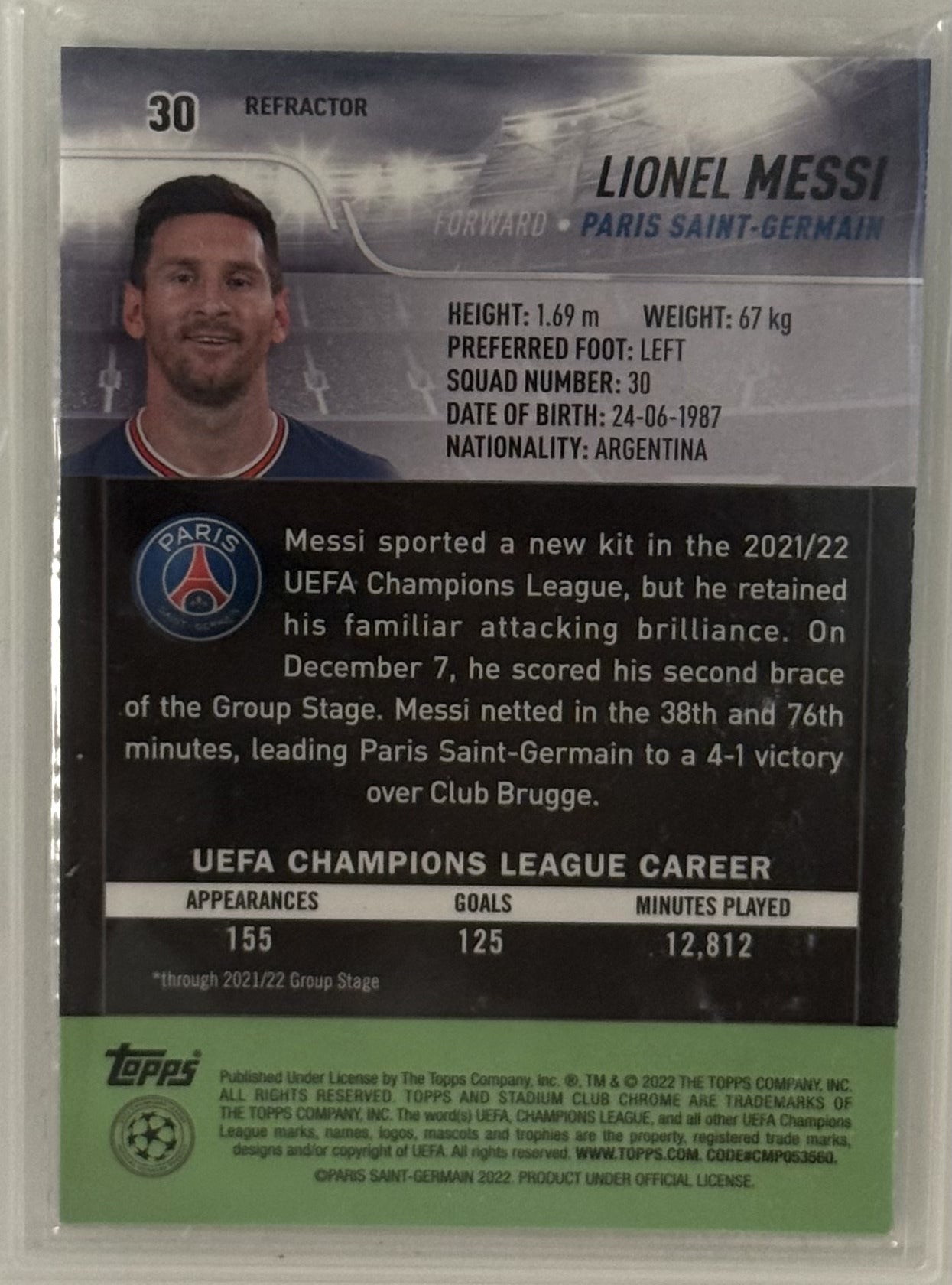 2021 Lionel Messi PSG Topps Stadium Club Chrome #30 Refractor