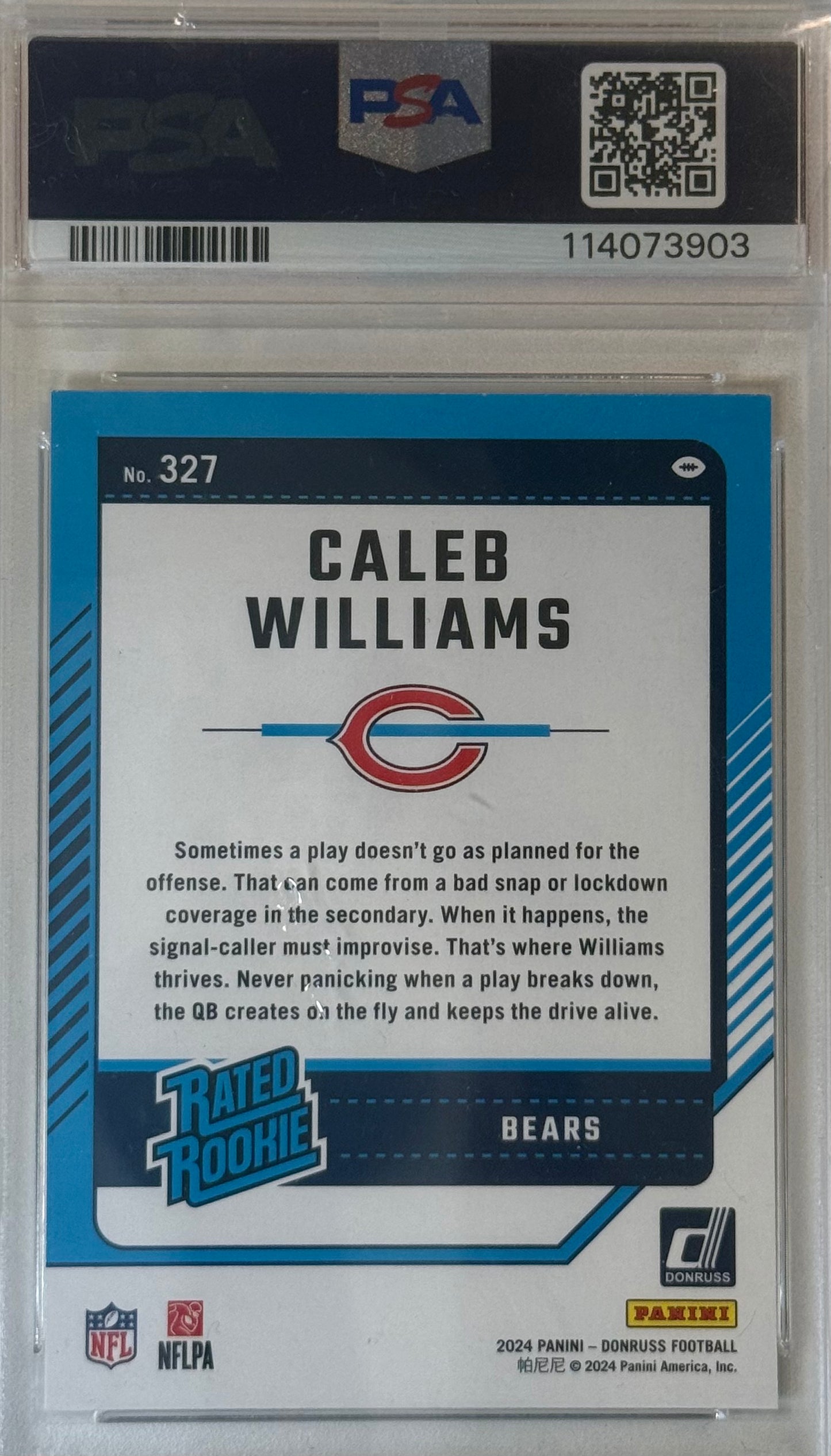 Caleb Williams Donruss Rookie Card PSA 9 Mint #327 2024