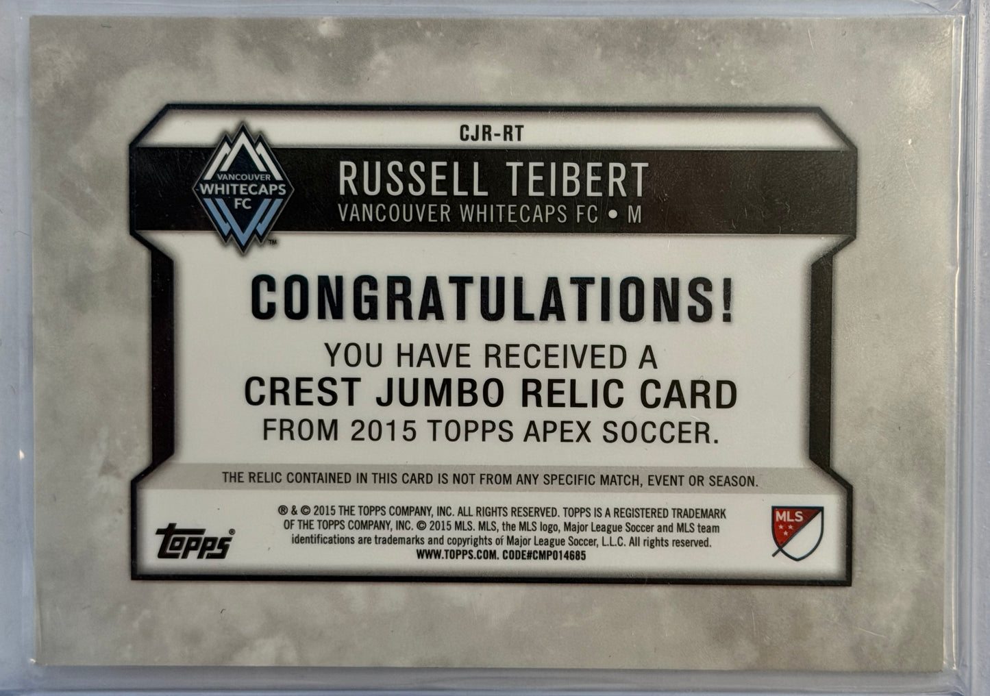 Russell Teibert CJR-RT Topps Apex Crest Jumbo Relic 67/99 2015
