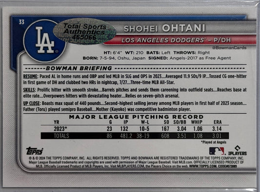 Shohei Ohtani Topps #3 2024 Autographed