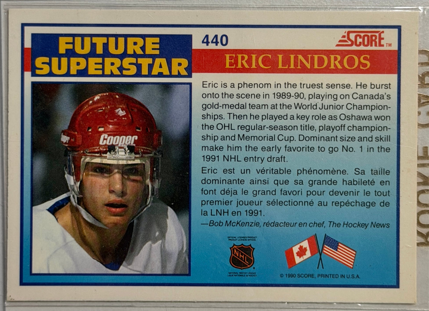 Eric Lindros Score: Future Superstars Rookie Card #440 1990