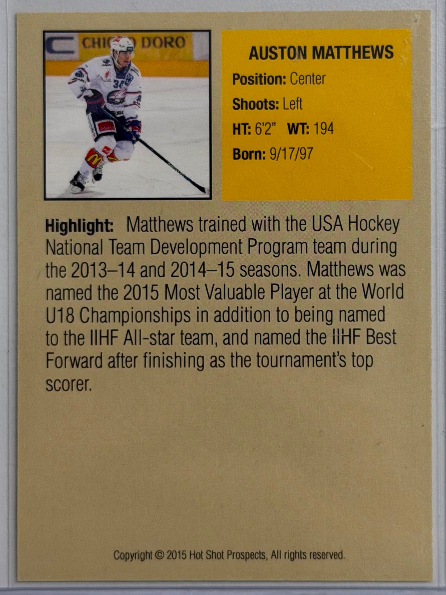 Auston Matthews Future Stars: Hot Shot Prospects 2015