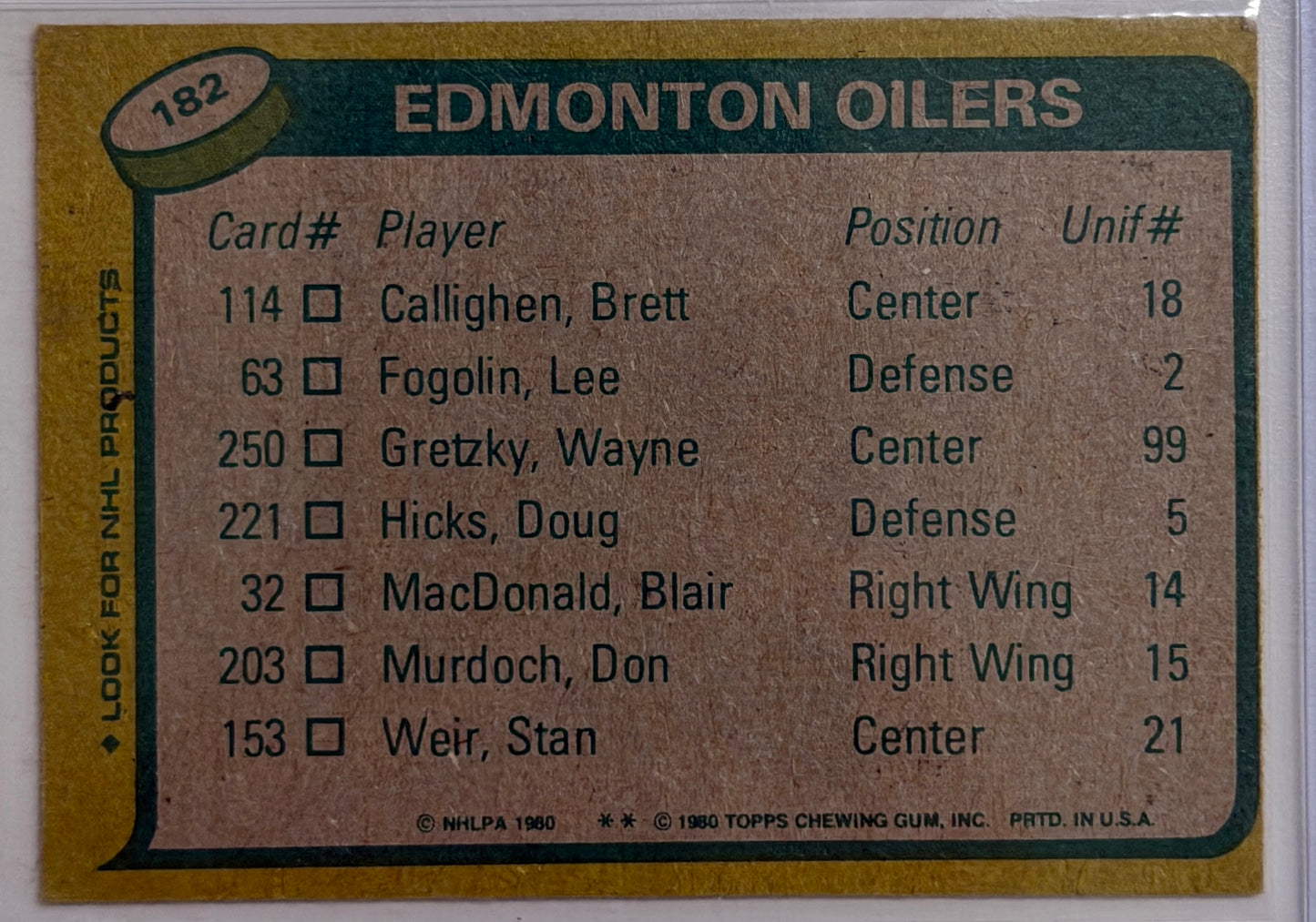 Wayne Gretzky O-Pee-Chee #182 1980