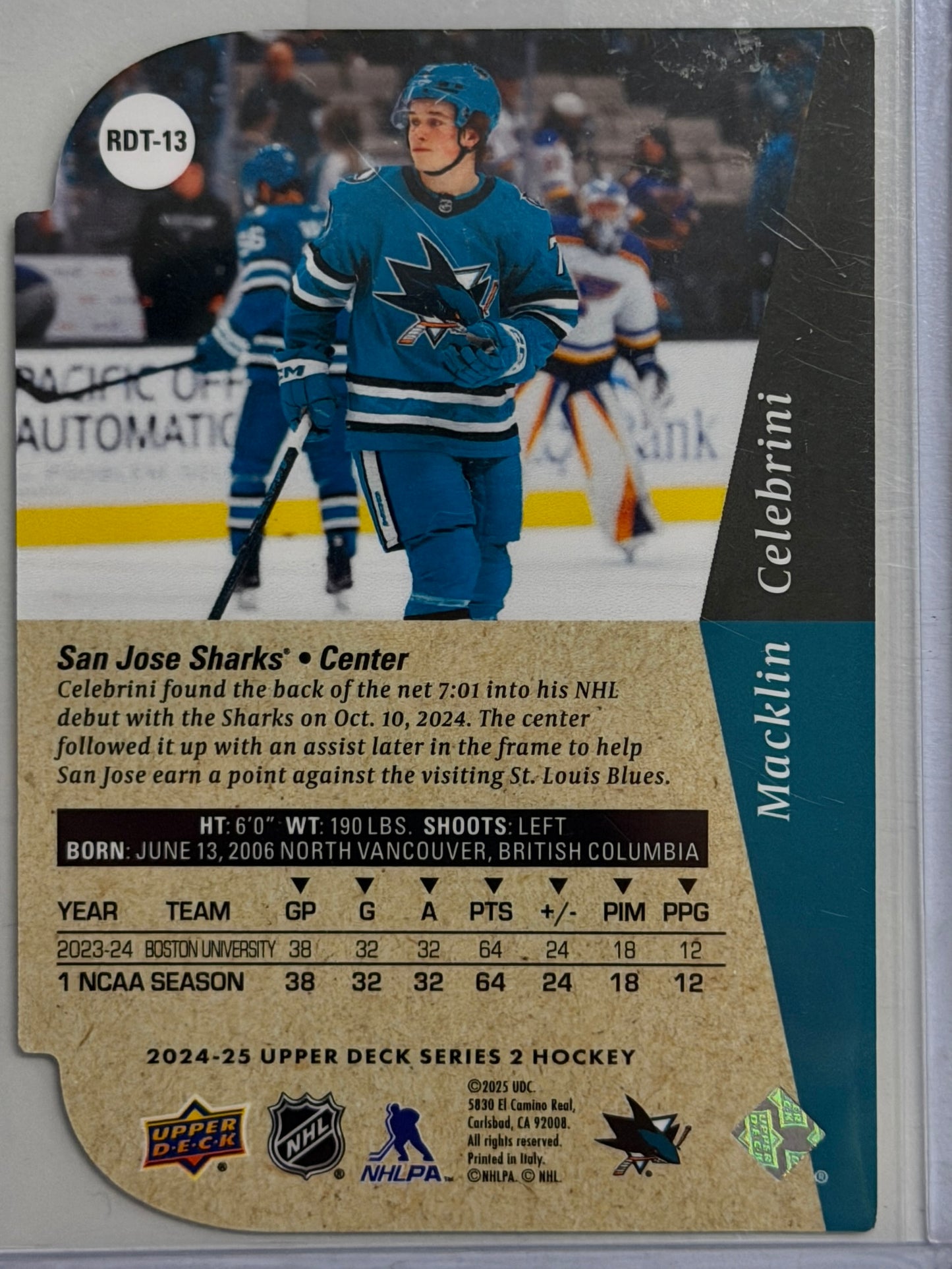 Macklin Celebrini Upper Deck Series #RDT-13 2024-25