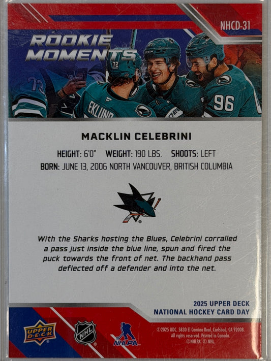 Macklin Celebrini Rookie Moments National Hockey Card Day 2025-2026