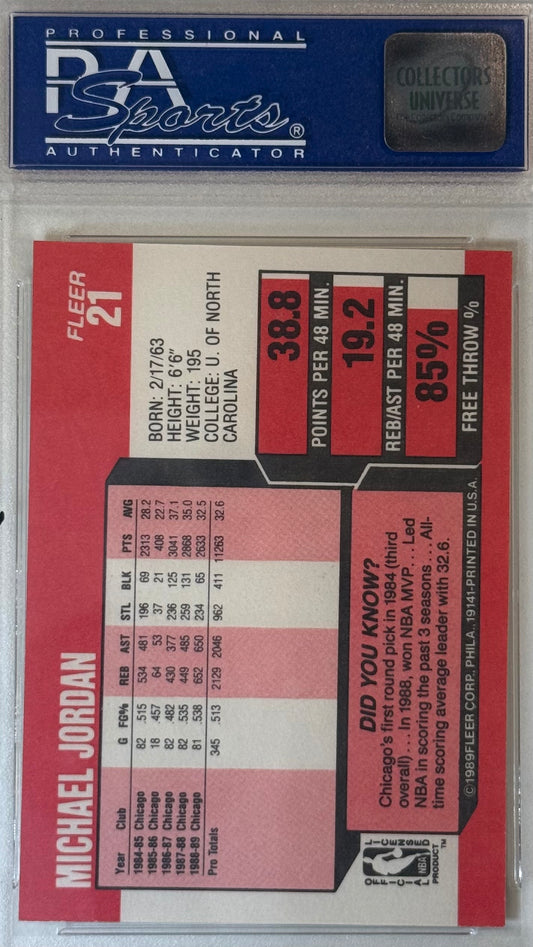 Michael Jordan Fleer Scoring Average Leader Card PSA 8 NM/MT #21 1989