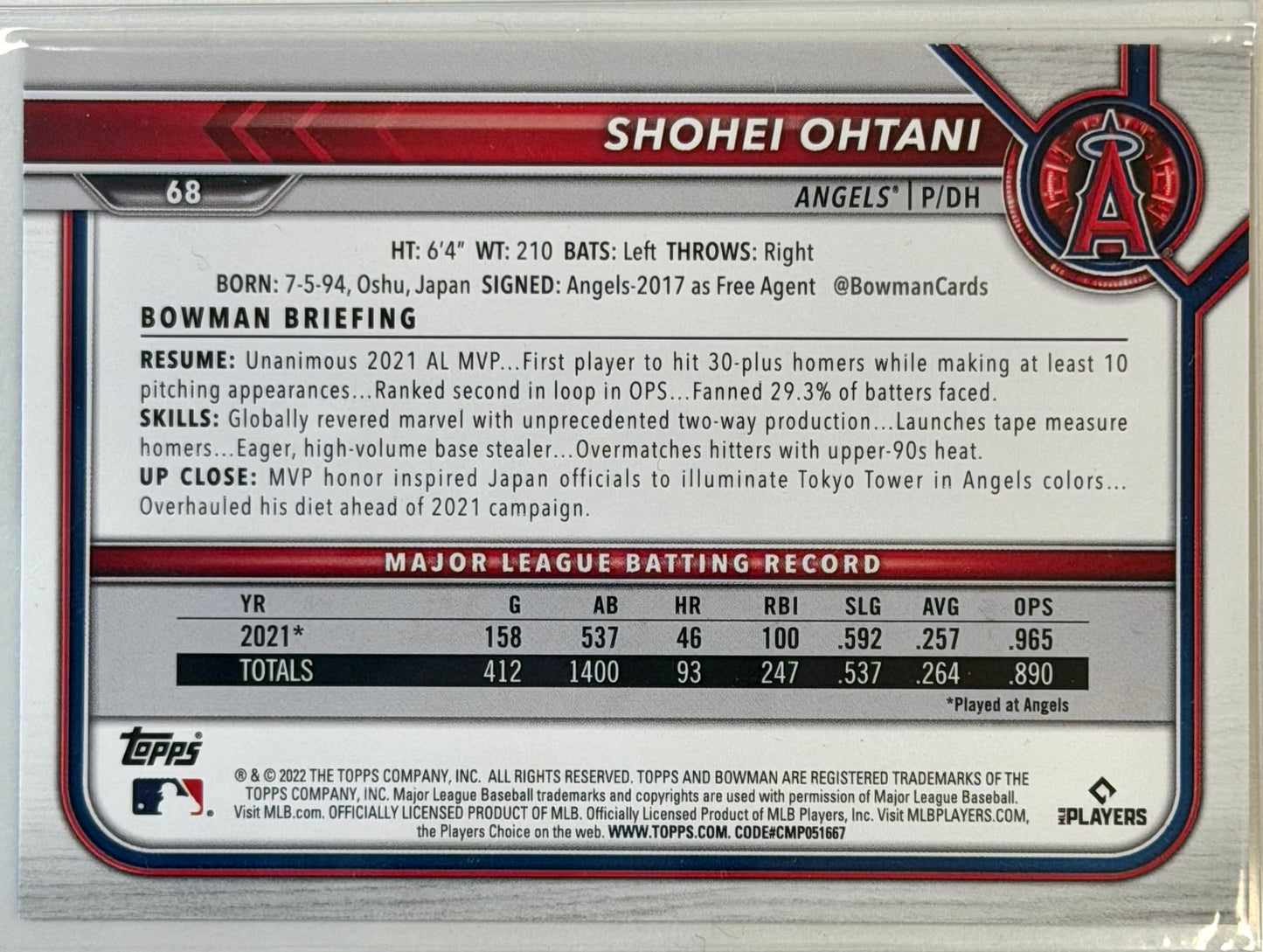 Shohei Ohtani Bowman #68 2022