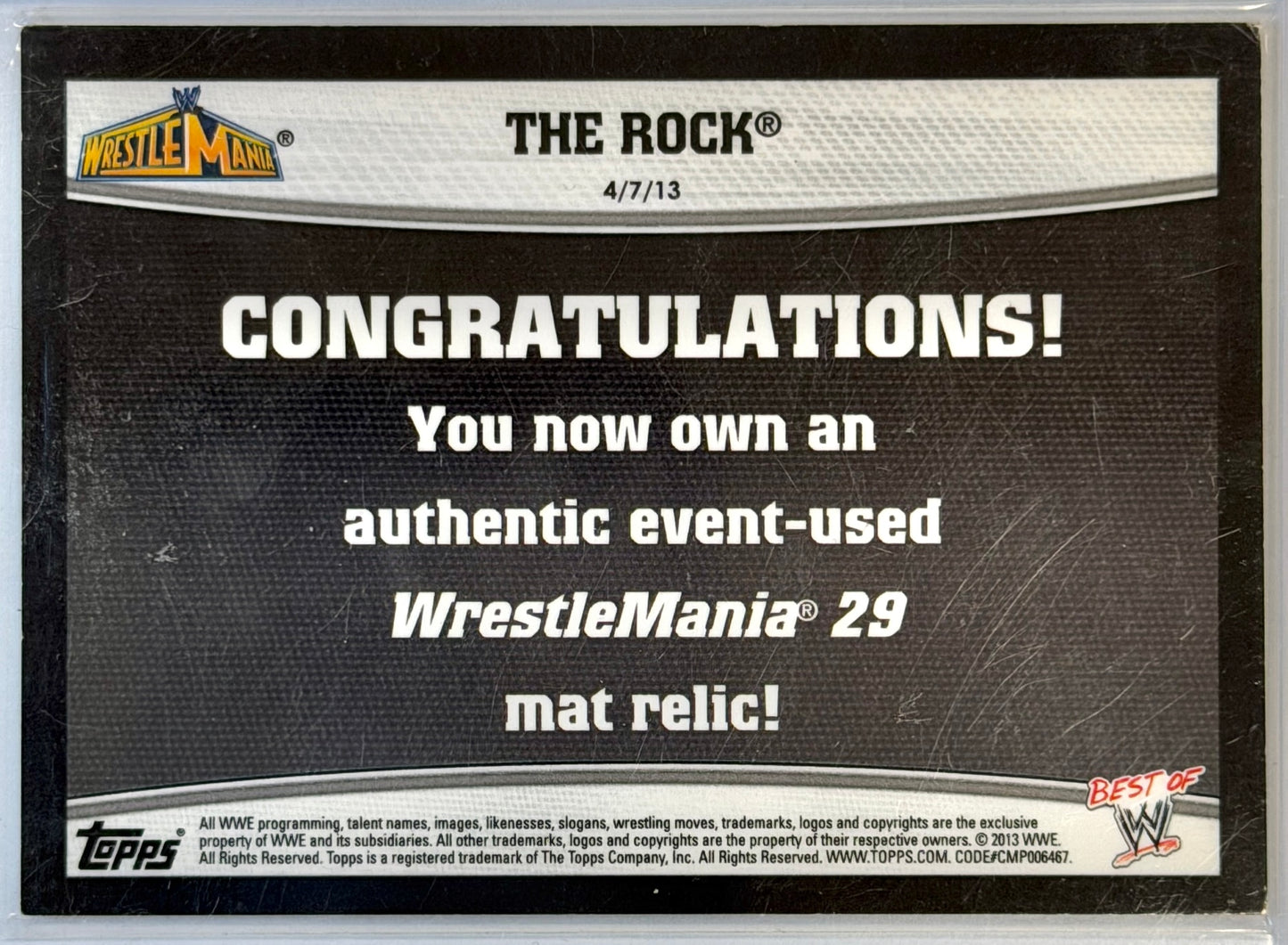 The Rock Wrestlemania Authentic Mat Ring 4/7/13 2013