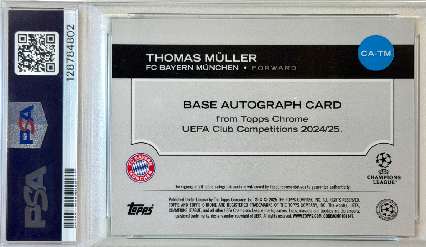 Thomas Muller Topps Chrome Aqua Refractor, PSA 9 Autographed CA-TM 2024-2025