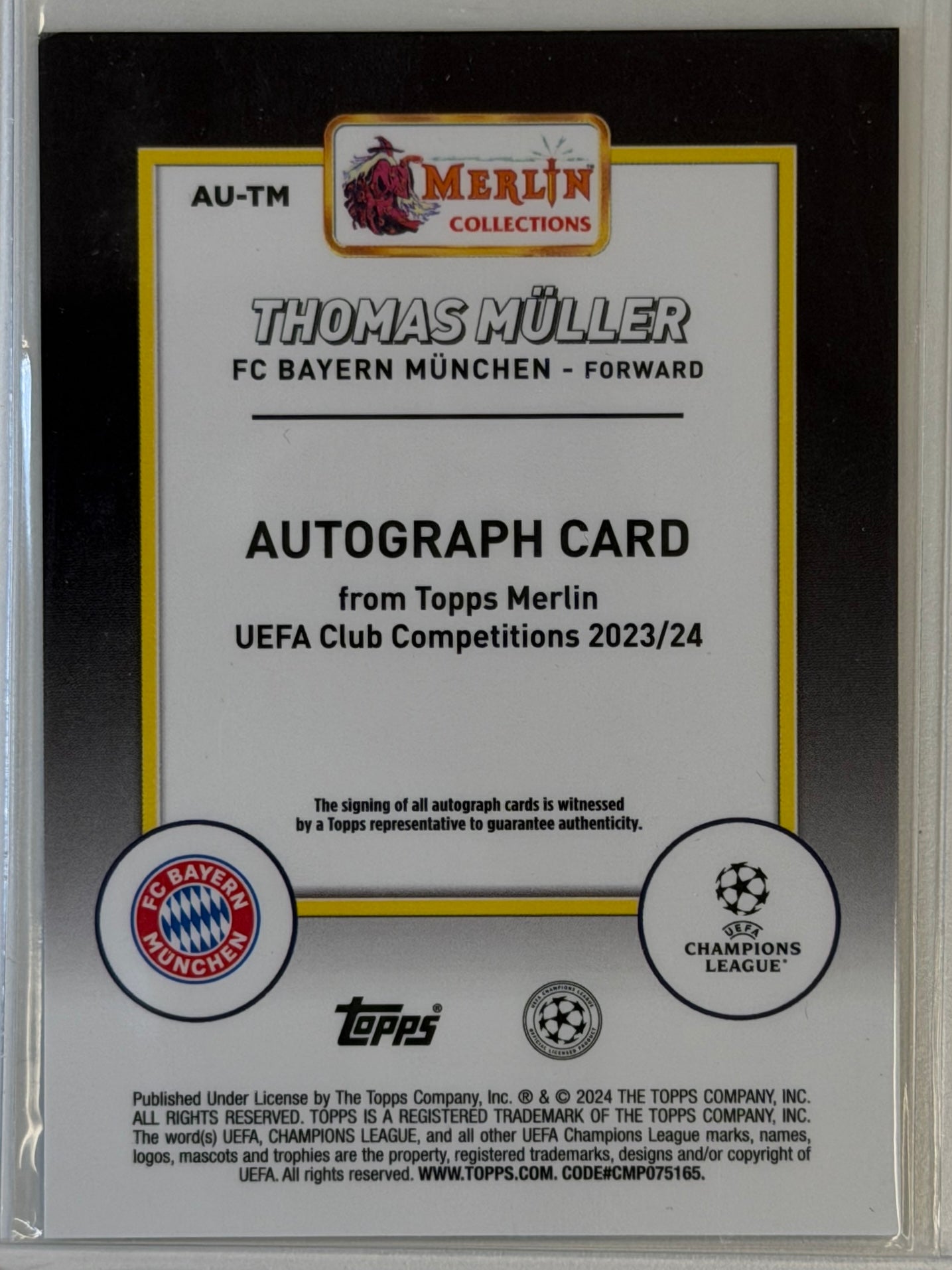 Thomas Muller Merlin UEFA Autographed Card 2023-2024