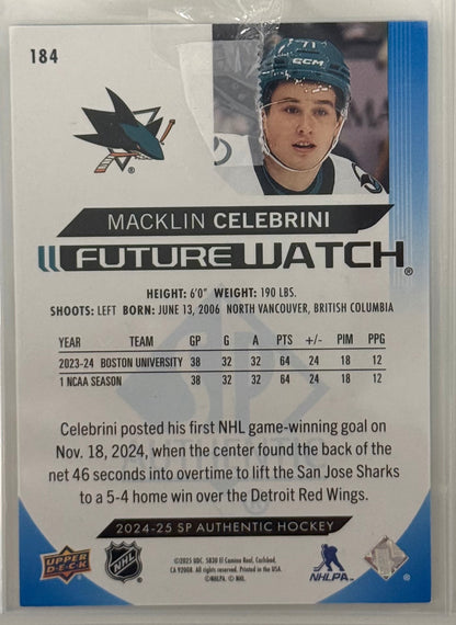 2024 SP Authentic Macklin Celebrini Limited Blue Future Watch RC Rookie 144/399