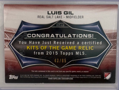 2015 Luis Gil Real Salt Lake Topps Game Used Memorabilia Limited 43/85 KIT-LG