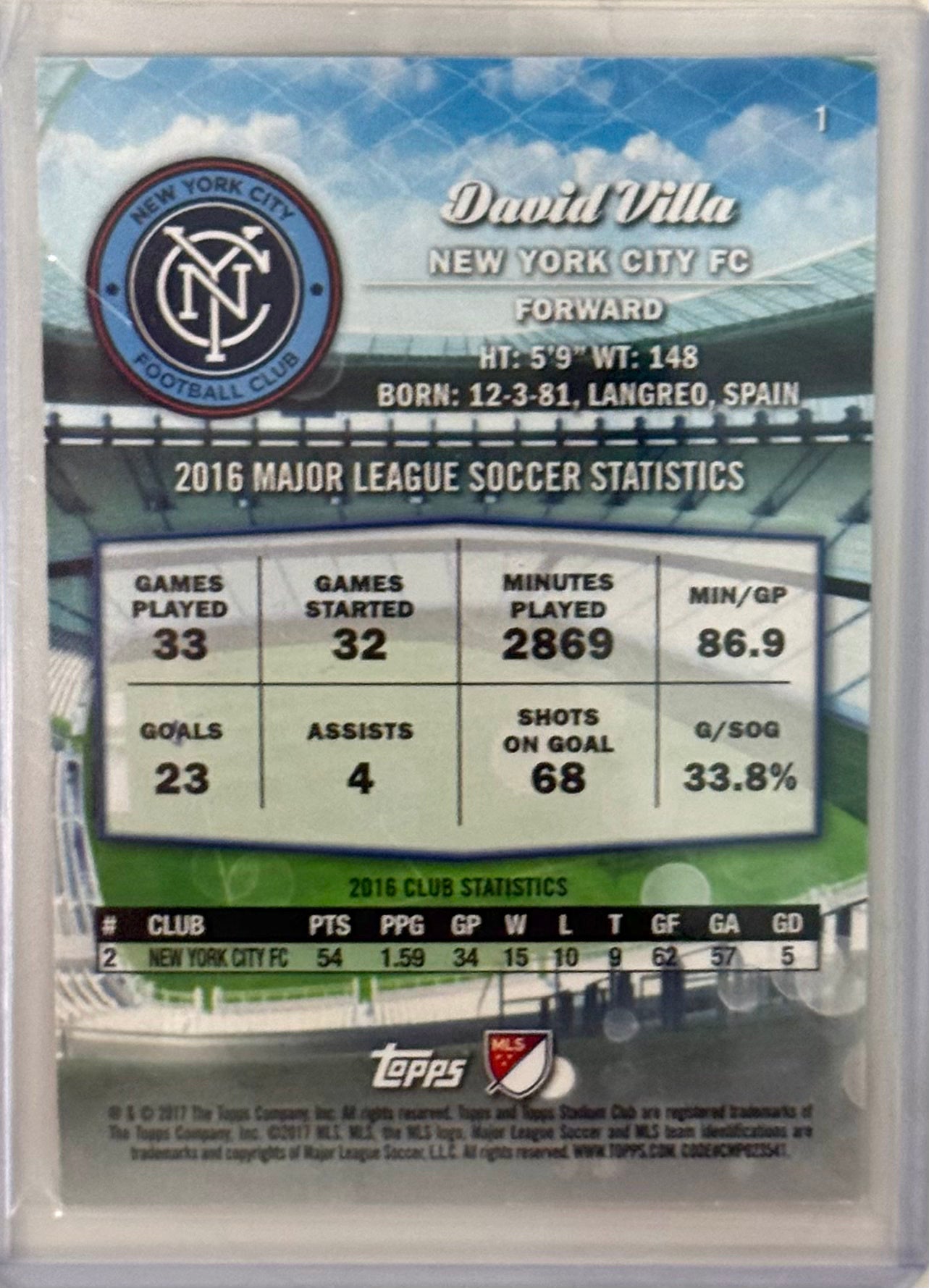 2017 David Villa NYC FC Topps Stadium Club #1