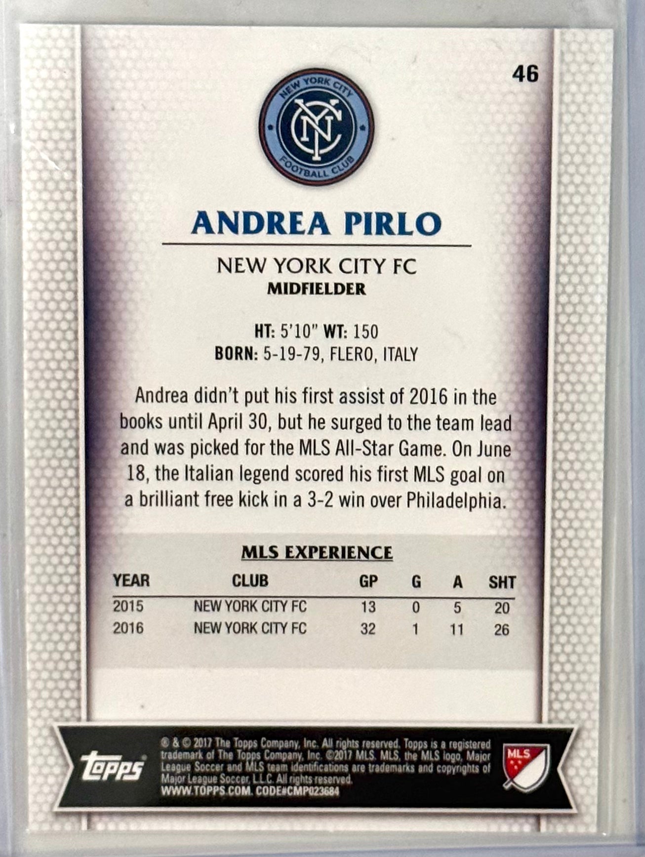 2017 Andrea Pirlo NYC FC Topps Stadium Club #46