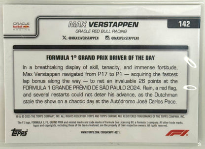 2025 Max Verstappen Refractor Red Bull Racing #142 - Topps Chrome Formula 1 F1