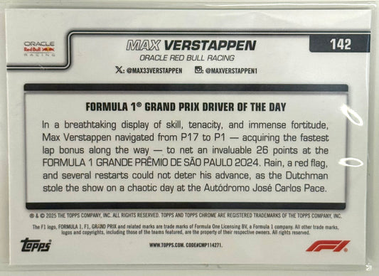 2025 Max Verstappen Refractor Red Bull Racing #142 - Topps Chrome Formula 1 F1