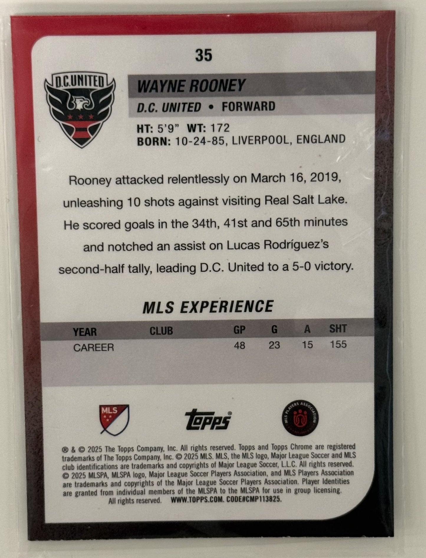 2025 Wayne Rooney DC United Topps Chrome Silver #35