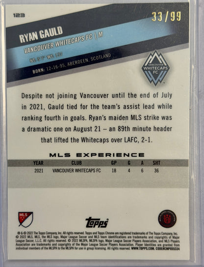 Ryan Gauld RC Topps Chrome Whitecaps FC #123 2022 - GREEN
