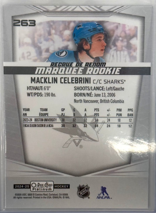 Macklin Celebrini Marquee Rookie #263 2024-25 O-Pee-Chee Platinum
