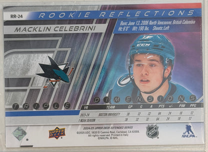 Macklin Celebrini 2024-25 Upper Deck Rookie Reflections RC REFRACTOR MT #RR-24