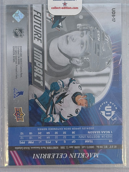 Macklin Celebrini 2025 Upper Deck Future Impact UD3-17