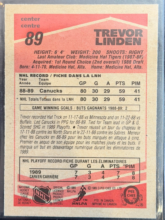 1989 O-Pee-Chee Trevor Linden Vancouver Canucks Rookie RC #89