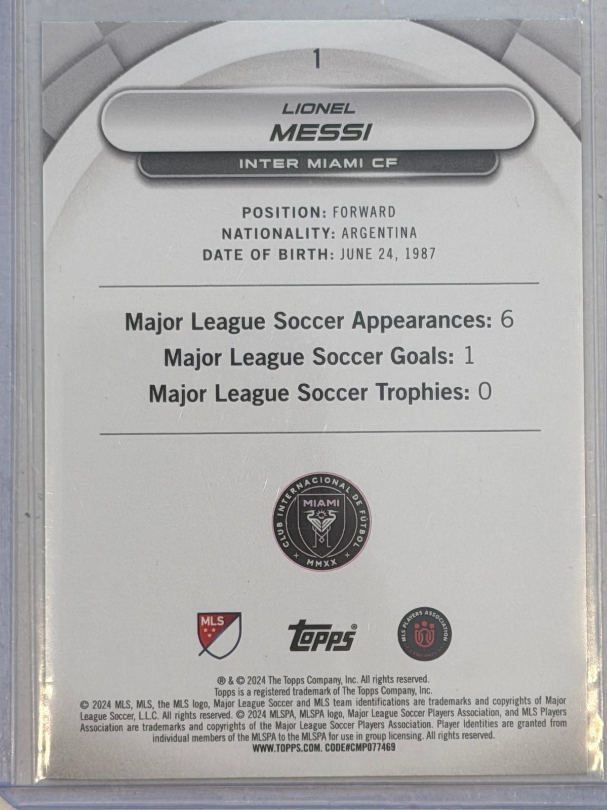 Lionel Messi 2024 Topps Inter Miami CF #1