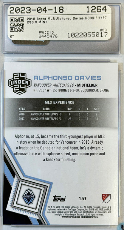 Alphonso Davies Topps MLS Rookie Whitecaps CSG 9 MINT #157 2018