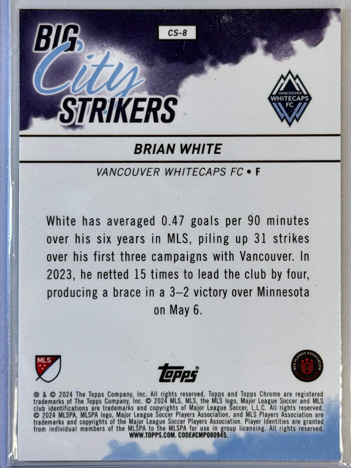 Brian White Topps Chrome MS Big City Strikers CS-8 2024