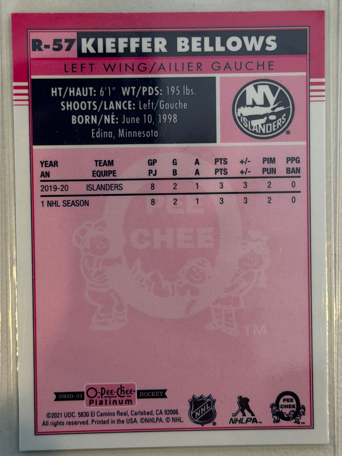 Kieffer Bellows O-Pee-Chee Platinum Rookie Card NY Islanders 2021 R-57