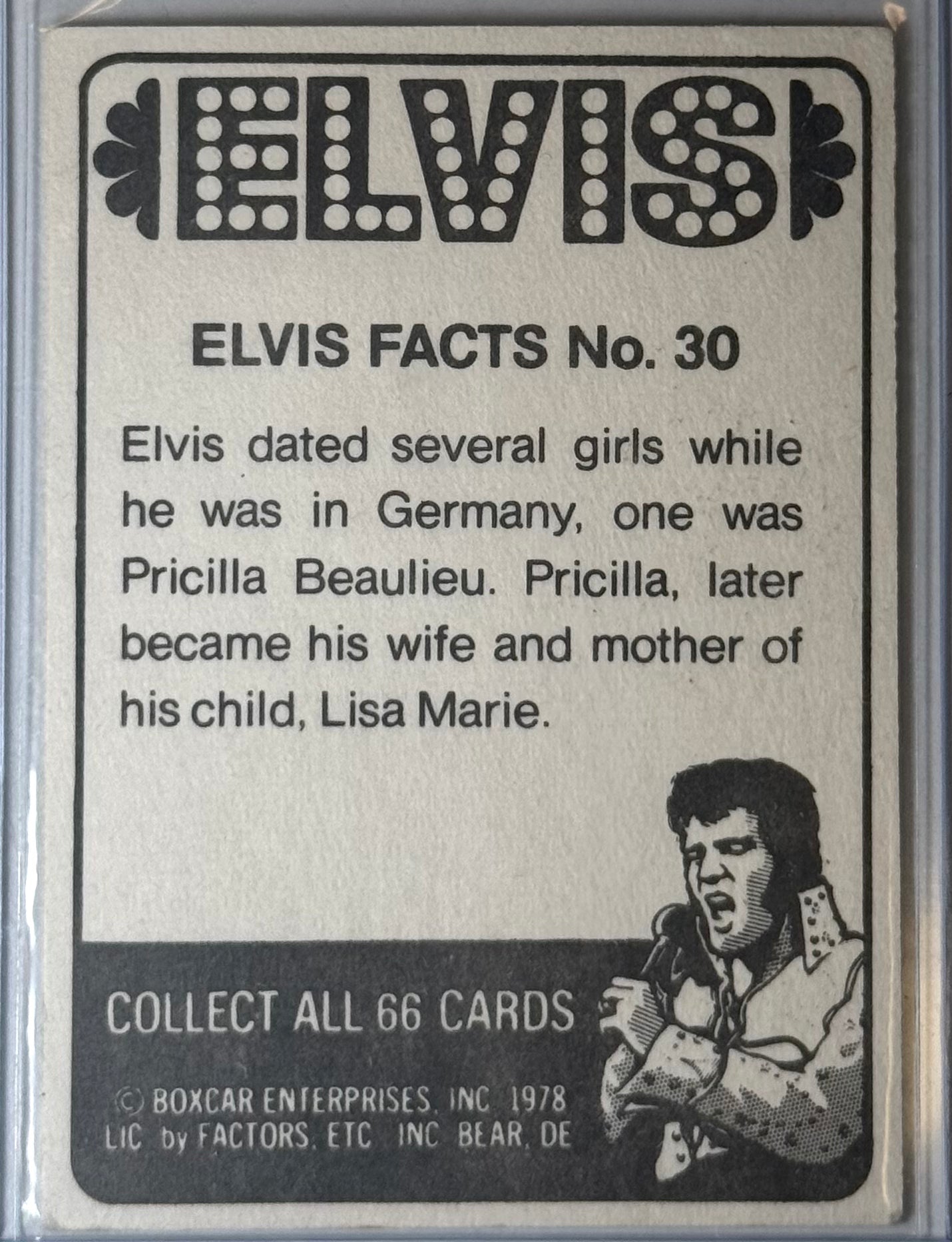 Elvis Card Boxcard Enterprises Elvis Facts Card: Pricilla Presley Mention #30 1978