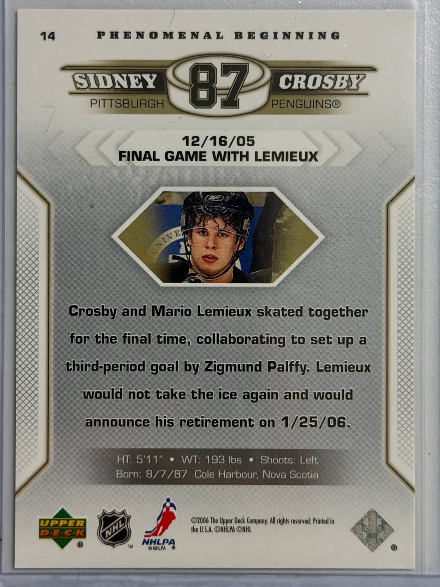 Crosby: Final Game with Lemieux Upper Deck #14 2006