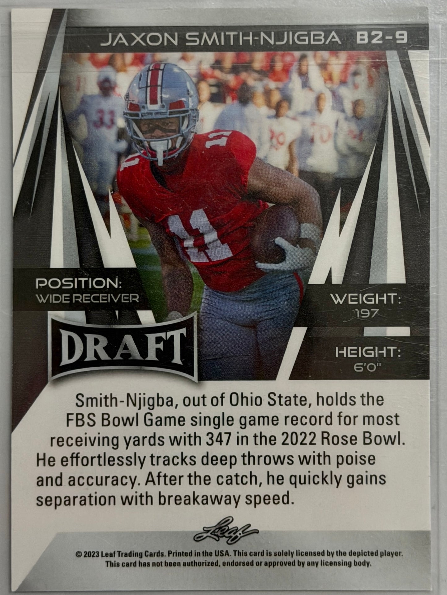 Jaxon Smith-Njigba Leaf Draft Rookie Card #B2-9 2023