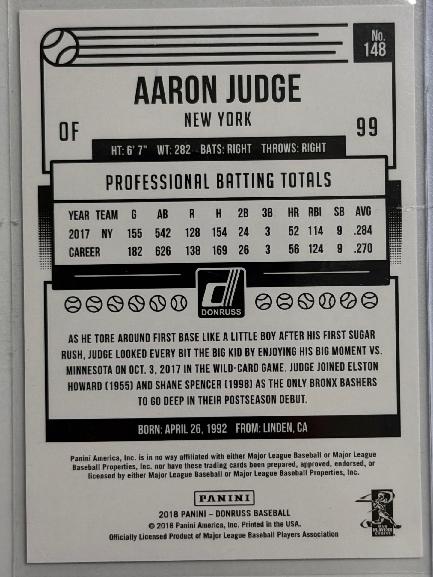 Aaron Judge Donruss #148 2018