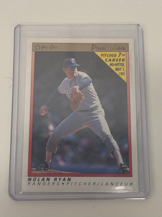 1991 O-Pee-Chee Premier Nolan Ryan Texas Rangers #102 — 7th Career No-Hitter Commemorative, Hall of Fame Pitcher