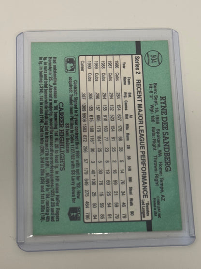 1991 Donruss Series 2 Ryne Sandberg Chicago Cubs #504 — Hall of Famer, Second Base