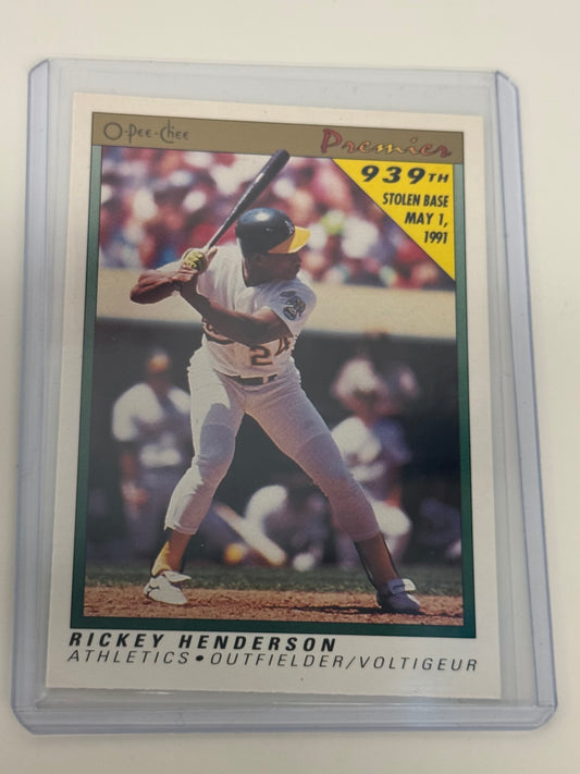 1991 O-Pee-Chee Premier Rickey Henderson Oakland Athletics #62 — 939th Stolen Base Commemorative