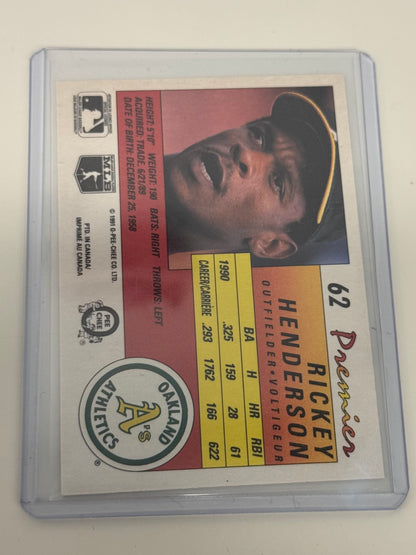 1991 O-Pee-Chee Premier Rickey Henderson Oakland Athletics #62 — 939th Stolen Base Commemorative