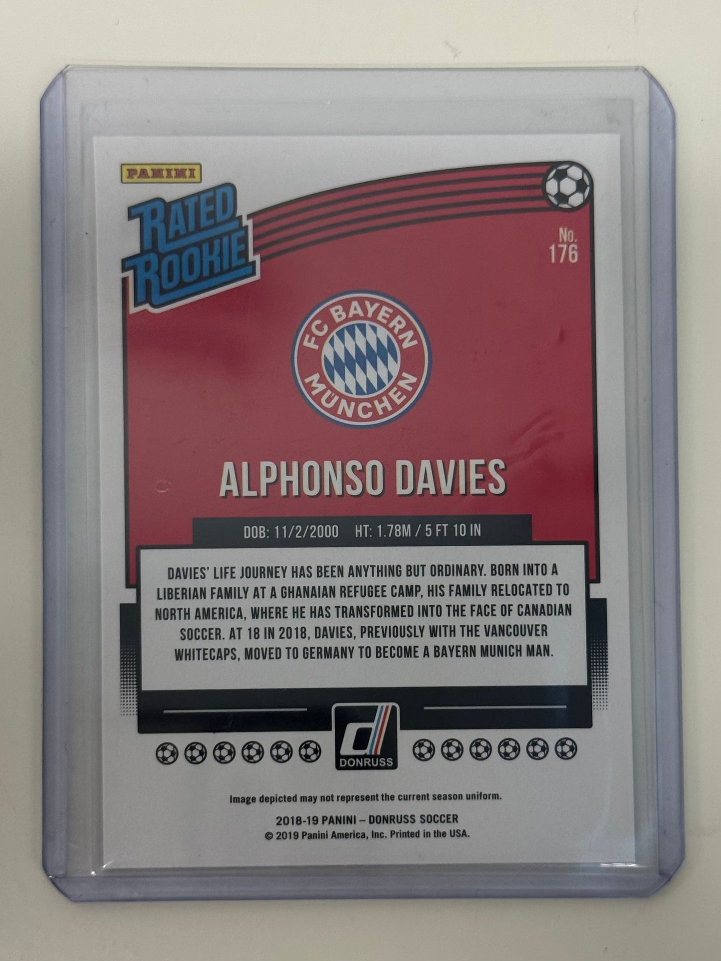 2018-19 Panini Donruss Soccer Alphonso Davies FC Bayern Munich Rated Rookie #176 RC
