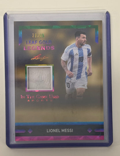 2024 Leaf Gold Legends In The Game Used Lionel Messi #LGL-13 Game-Used Jersey Memorabilia — Serial Numbered 38/45, Argentina #10