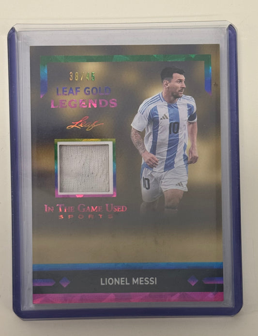 2024 Leaf Gold Legends In The Game Used Lionel Messi #LGL-13 Game-Used Jersey Memorabilia — Serial Numbered 38/45, Argentina #10
