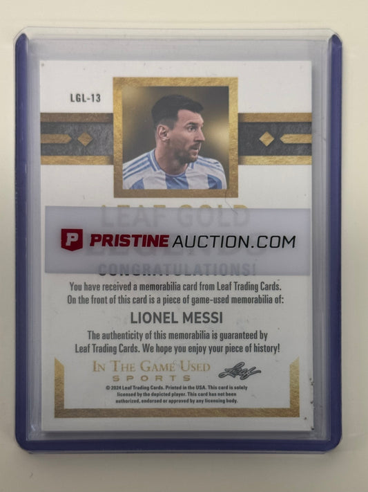2024 Leaf Gold Legends In The Game Used Lionel Messi #LGL-13 Game-Used Jersey Memorabilia — Serial Numbered 38/45, Argentina #10