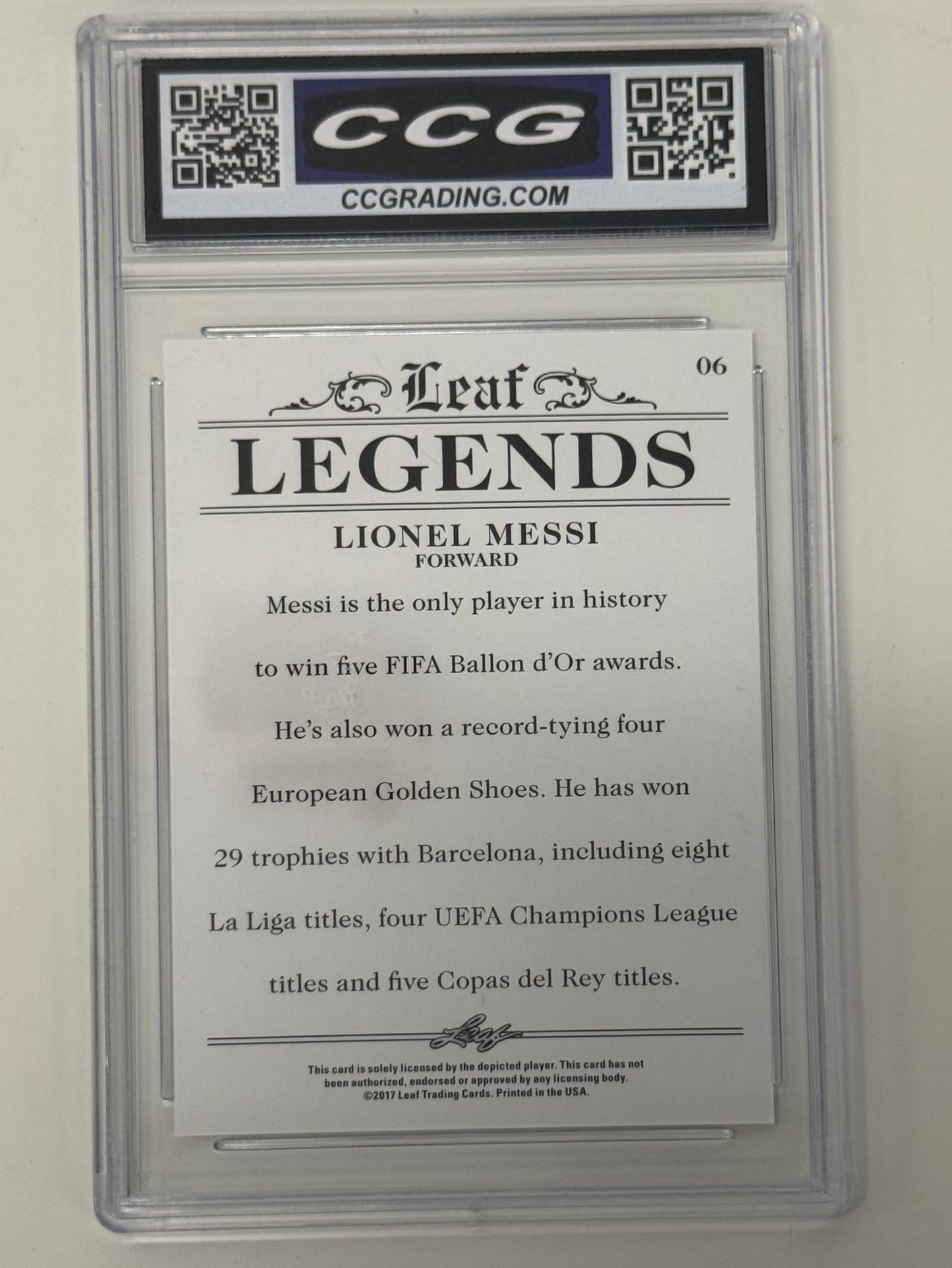 2017 Leaf Legends Lionel Messi #06 — CCG Gem Mint 10