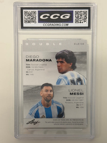 2025 Leaf Double Exclusive Legends Edition Diego Maradona / Lionel Messi #ELE-03 — CCG Gem Mint 10