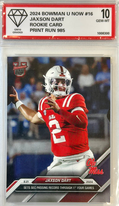Jaxson Dart Bowman U NOW Rookie Card GEM-MT10 #16 2024