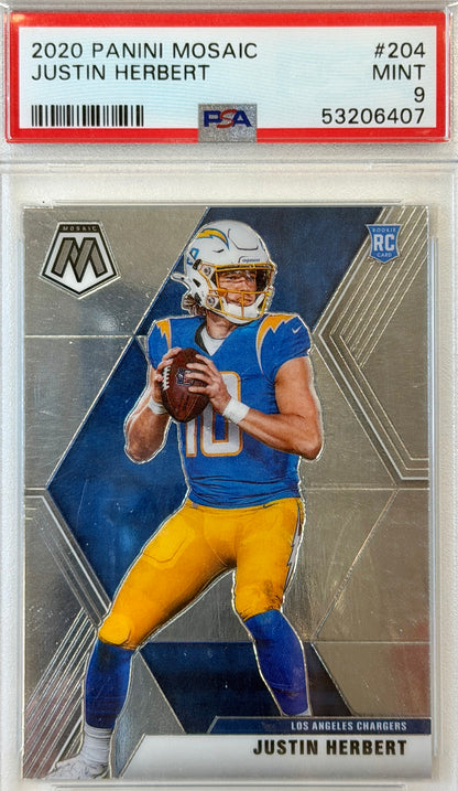 Justin Herbert Panini Mosaic PSA 9 Authenticated Rookie Card #204 2020