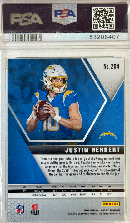 Justin Herbert Panini Mosaic PSA 9 Authenticated Rookie Card #204 2020