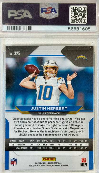 Justin Herbert Panini Prizm PSA 9 Authenticated Rookie Card #325 2020