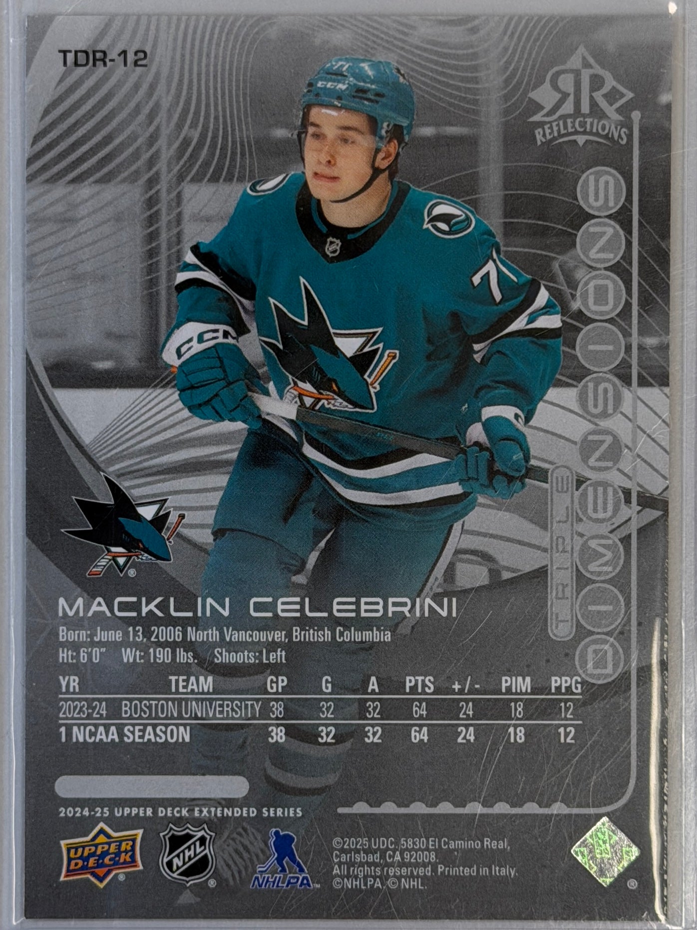 Macklin Celebrini Upper Deck TDR12 2023-2024