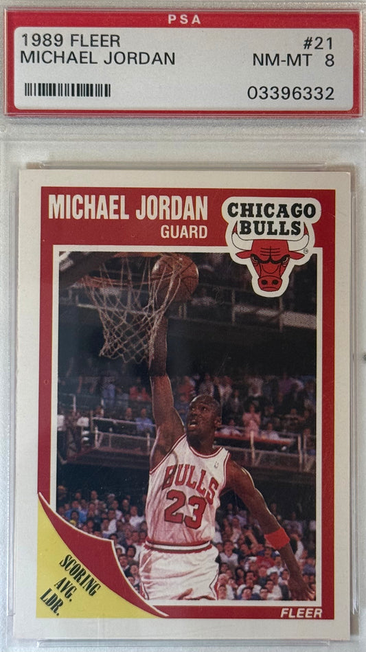 Michael Jordan Fleer Scoring Average Leader Card PSA 8 NM/MT #21 1989